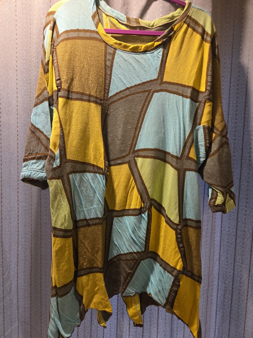 Plantation Issey Miyake Japan Geometric Patchwork Tunic Top Size M/L Asymmetric